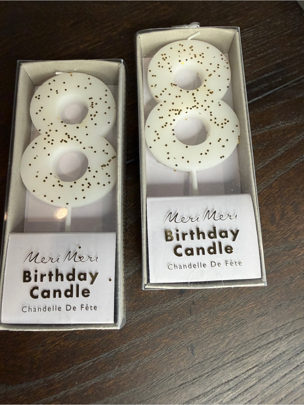 Meri Meri White and Gold Glitter Number 8 Birthday Candle Set